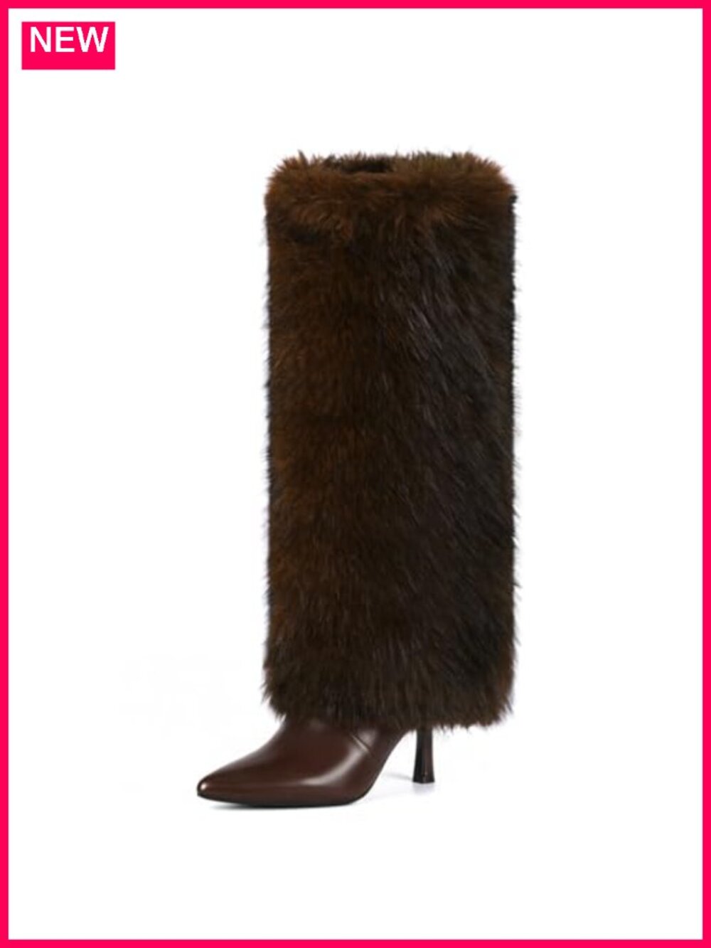 Womens Knee High Kitten Heel Boots Faux Fur Fuzzy Fluffy Winter
